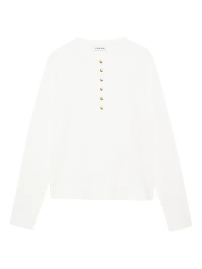 Anine Bing Alessia Button-front Ribbed Top In White