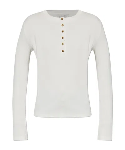 Anine Bing Alessia Button-front Ribbed Top In White