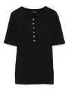 Anine Bing Ribbed Texture Round Neck Button Detailing Top In Black