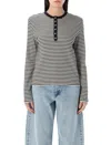 Anine Bing Alessia Long Sleeve Tee In Cream And Black Stripe In Multi