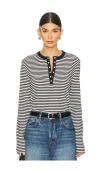 Anine Bing Alessia Long Sleeve Tee In Cream And Black Stripe In Black,white