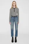 Anine Bing Alessia Long Sleeve Tee In Cream And Black Stripe In Cream