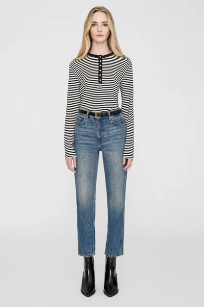 ANINE BING ANINE BING ALESSIA LONG SLEEVE TEE IN CREAM AND BLACK STRIPE