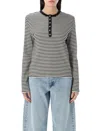 Anine Bing Alessia Long Sleeve Tee In Cream And Black Stripe In Multicolor