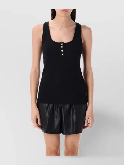 Anine Bing Alessia Scoop Neck Button Tank Top In Black