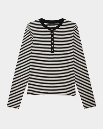 Anine Bing Striped Crew Neck Long Sleeved T Shirt In Black