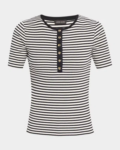 ANINE BING ALESSIA STRIPE SHORT-SLEEVE TEE