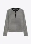 Anine Bing Alessia Long Sleeve Tee In Cream And Black Stripe In Monochrome