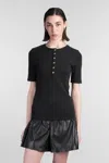 Anine Bing Ribbed Texture Round Neck Button Detailing Top In Black