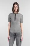 Anine Bing Alessia Striped Stretch-cotton T-shirt In Black