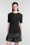 Anine Bing Ribbed Texture Round Neck Button Detailing Top In Black