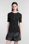Anine Bing Ribbed Texture Round Neck Button Detailing Top In Black