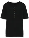 Anine Bing Ribbed Texture Round Neck Button Detailing Top
