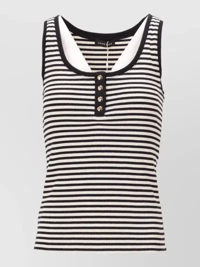 Anine Bing Alessia Tank Top Stripe Button Detail In Black