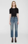 Anine Bing Ribbed Texture Round Neck Button Detailing Top In Black