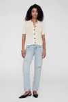 Anine Bing Alexis Short Sleeve Cardigan In Cream