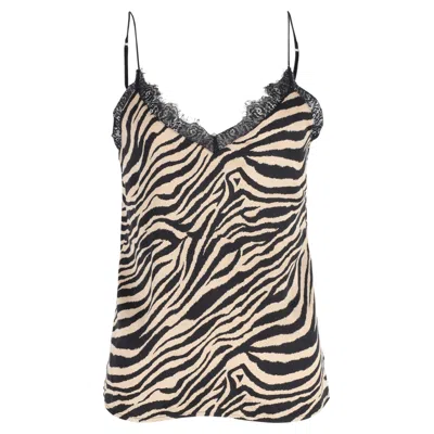 Anine Bing Alicia Lace-trimmed Camisole In Black Zebra-print Silk In Multi