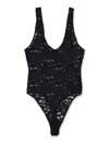 Anine Bing Floral-lace High Cut Bodysuit In Black