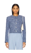 Anine Bing Cropped Tweed Jacket With Four Button Cuffs In 蓝色