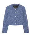 Anine Bing Cropped Tweed Jacket With Four Button Cuffs In Blue Tweed