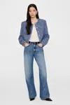 Anine Bing Cropped Tweed Jacket With Four Button Cuffs In Blue