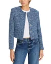 Anine Bing Cropped Tweed Jacket With Four Button Cuffs In Blue Tweed