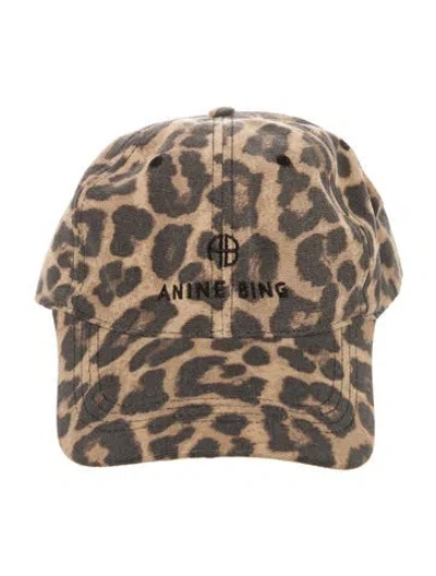 Pre-owned Anine Bing Animal Print Cotton Baseball Hat In Brown