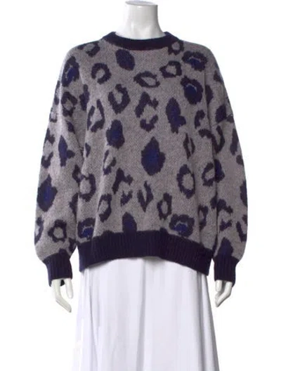 Pre-owned Anine Bing Animal Print Crew Neck Sweater In Blue