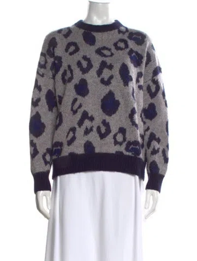 Pre-owned Anine Bing Animal Print Crew Neck Sweater In Blue