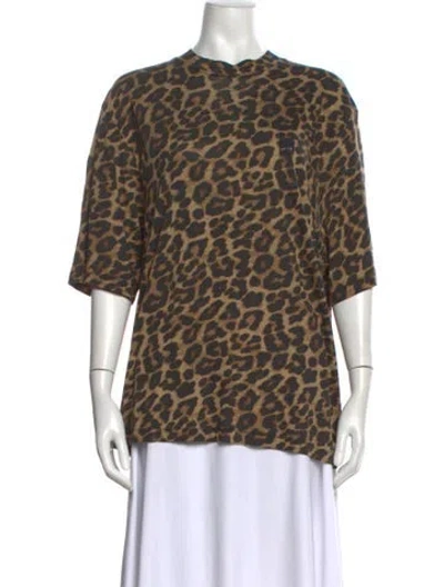 Pre-owned Anine Bing Animal Print Crew Neck T-shirt W/ Tags In Brown
