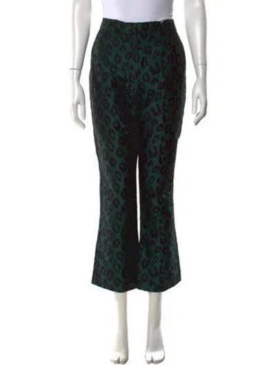 Pre-owned Anine Bing Animal Print Flared Pants In Green