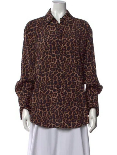 Pre-owned Anine Bing Animal Print Long Sleeve Button-up Top W/ Tags In Multi