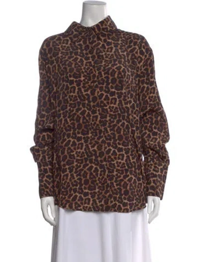 Pre-owned Anine Bing Animal Print Long Sleeve Top In Brown