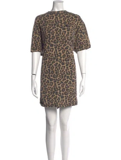 Pre-owned Anine Bing Animal Print Mini Dress In Brown