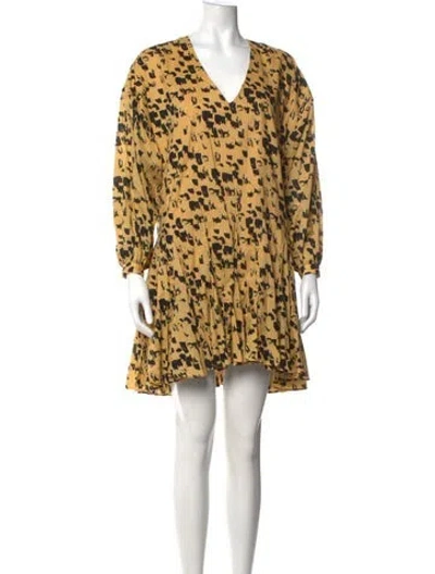 Pre-owned Anine Bing Animal Print Mini Dress In Gold
