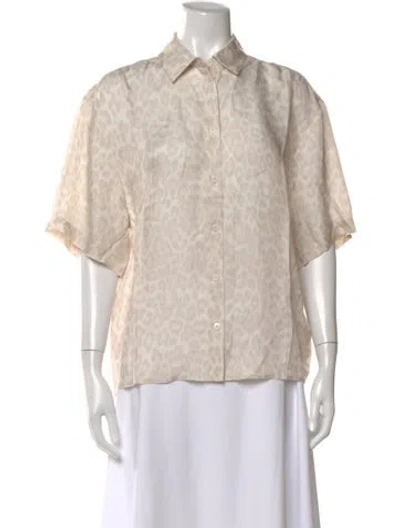 Pre-owned Anine Bing Animal Print Short Sleeve Button-up Top In Neutral