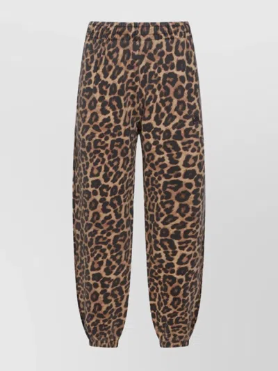 ANINE BING ANIMAL PRINT TROUSERS CUFFED HEM