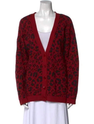 Pre-owned Anine Bing Animal Print V-neck Sweater In Burgundy