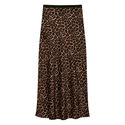 Anine Bing Printed Bar Silk Skirt Black And Brown Leopard