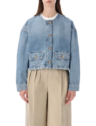 Anine Bing Blanchet Denim Jacket Round Neck Design In Blue
