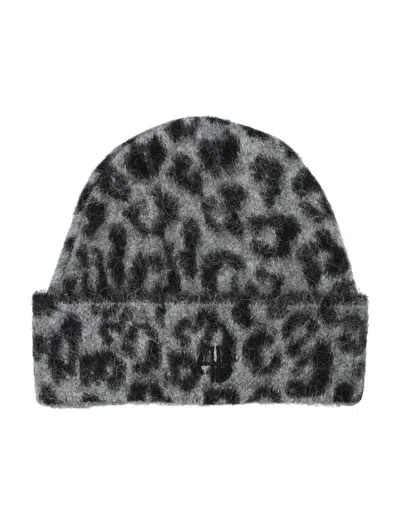 ANINE BING ANINE BING ANINE BING ELIA ALPACA-WOOL BEANIE GREY LEOPARD PATTERN