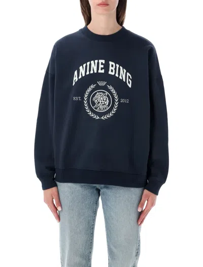 Anine Bing Miles Collegiate Cotton Sweatshirt Vintage Black