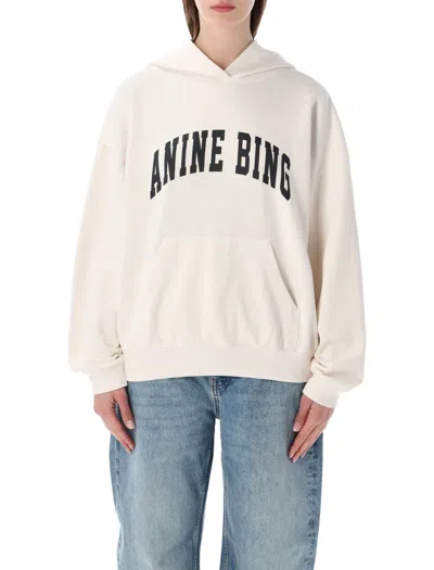 Anine Bing Harvey Collegiate Logo Oversized Cotton Hoodie In White