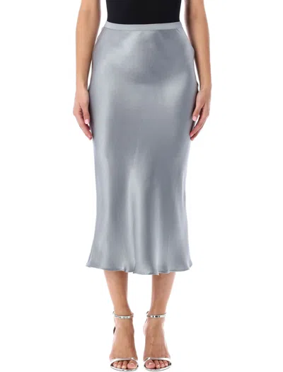Anine Bing Silk Satin Midi Skirt In Gray