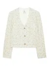 Anine Bing Womens Cream And Black Tweed Anitta V-neck Woven-blend Jacket In Blue