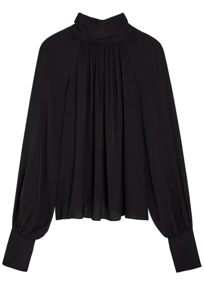 Anine Bing Anne Draped Poplin Blouse In Black
