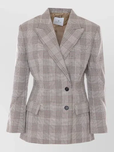 Anine Bing Aretha Blazer Check Motif V Neckline In Gray