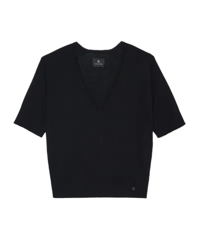 Anine Bing Aria V-neck Top In Black