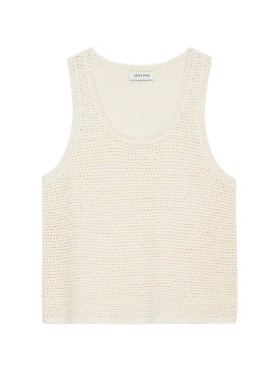 Anine Bing Lea Top In Butter-colored Silk In White