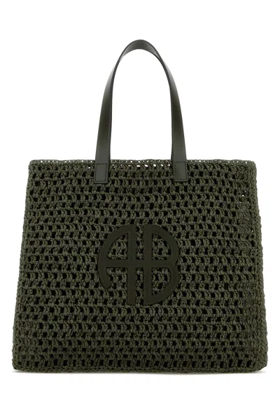 Anine Bing Army Green Crochet Large Rio Shopping Bag